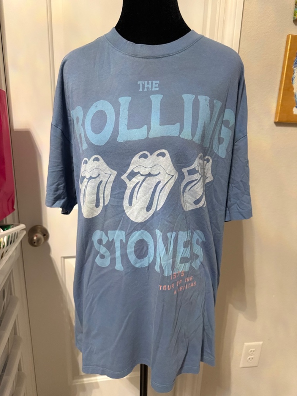 The Rolling Stones XS/S Oversized Graphic Tee in Dusty Blue